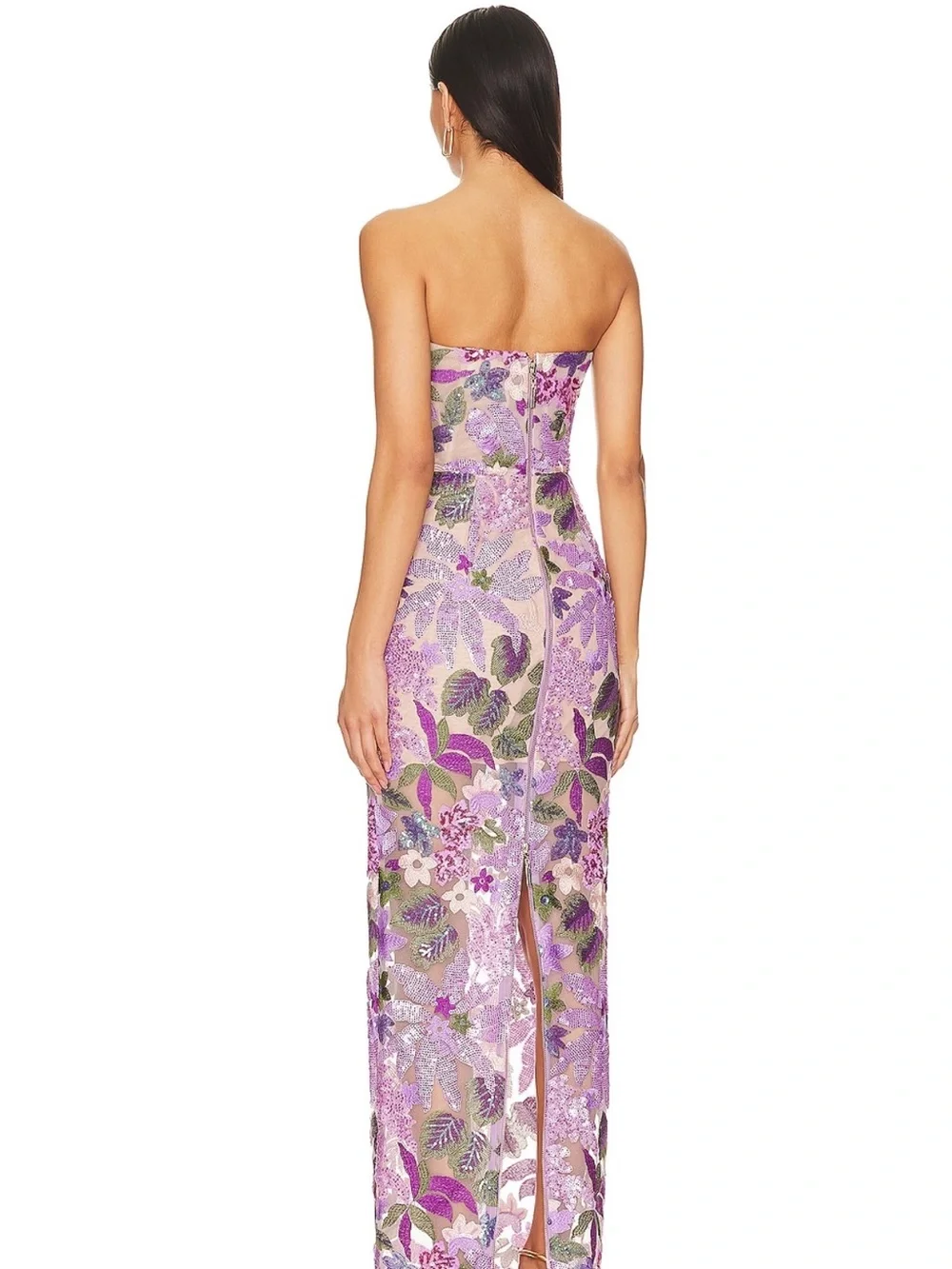Bronx Banco Lavender Floral Embroidered Gown